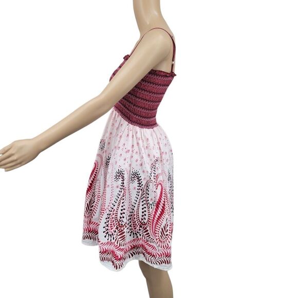 Magic Y2K Pink and White Patterned Women's Dress Smocked Bodice Cotton - Picture 2 of 12